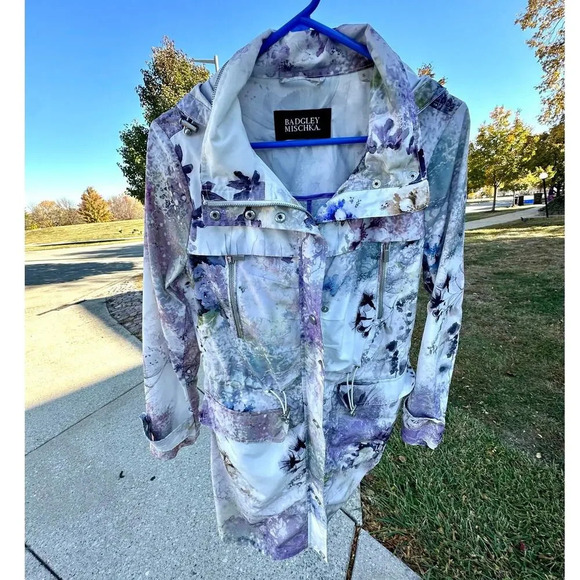 Badgley Mischka Print Cargo Zip Up Hoodie Windbreaker Jacket Women’s Size Small - Picture 3 of 8